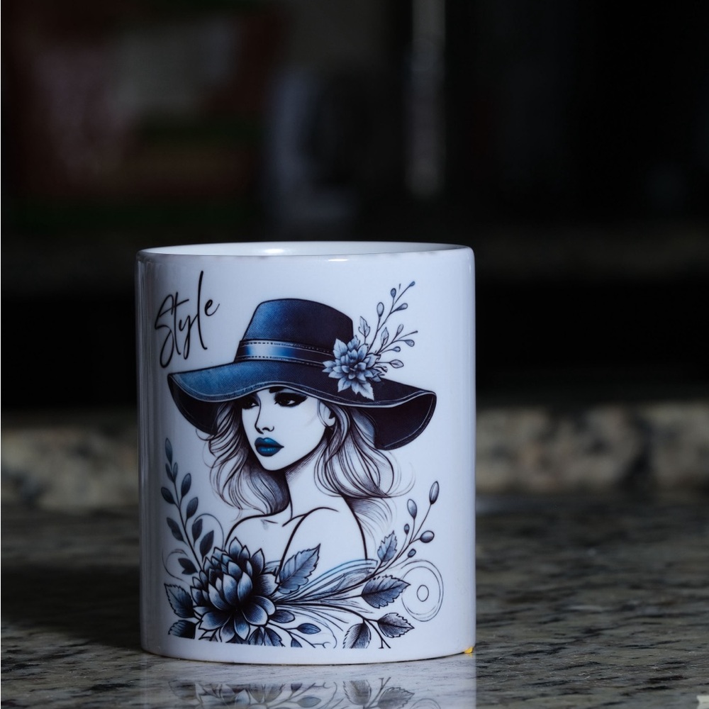 Custom Made Chic Lady with Floral Hat Ceramic Mug (11 oz)